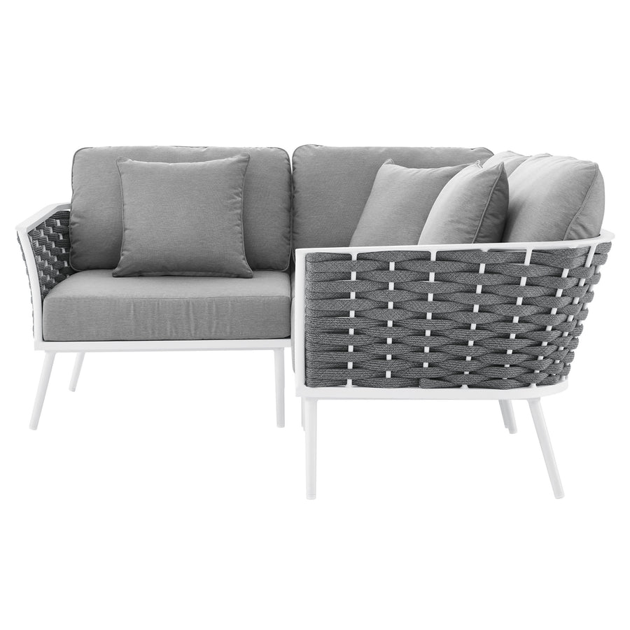 Willow Outdoor Patio Aluminum Small Sectional Sofa in White Gray
