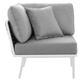Willow Outdoor Patio Aluminum Small Sectional Sofa in White Gray