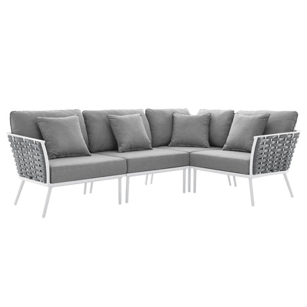 Stance Outdoor Patio Aluminum Large Sectional Sofa in White Gray