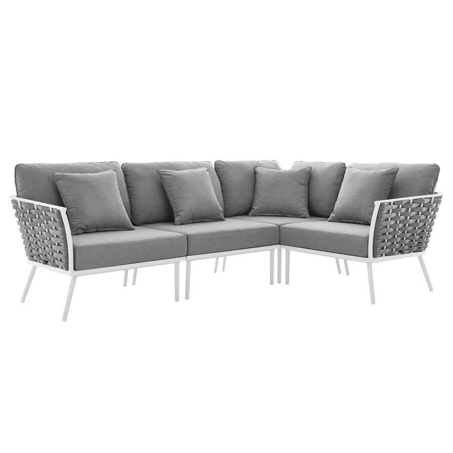 Willow Outdoor Patio Aluminum Large Sectional Sofa in White Gray