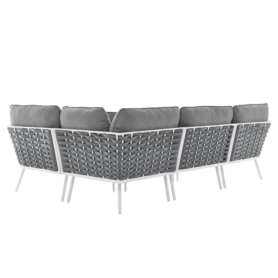Willow Outdoor Patio Aluminum Large Sectional Sofa in White Gray