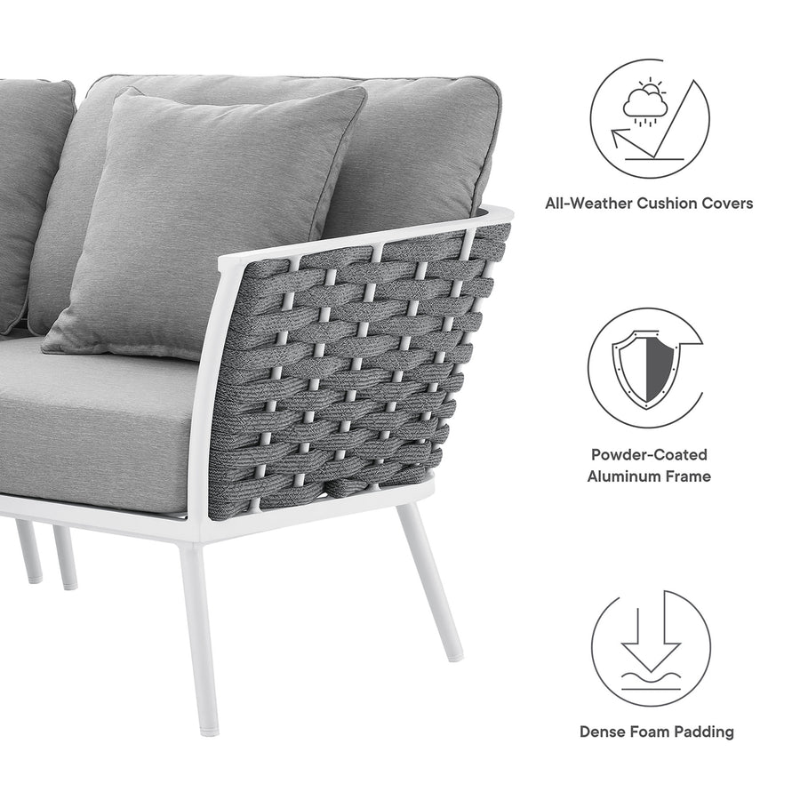Willow Outdoor Patio Aluminum Large Sectional Sofa in White Gray