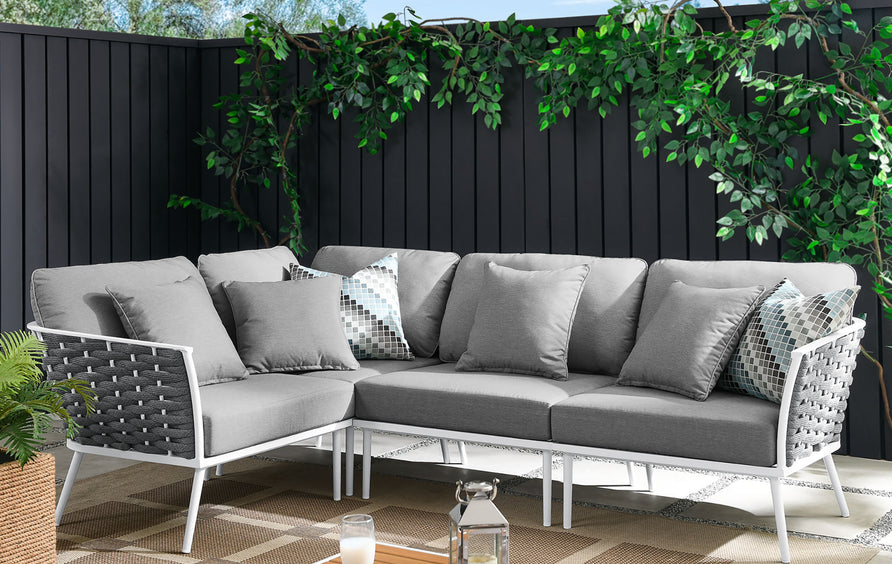 Willow Outdoor Patio Aluminum Large Sectional Sofa in White Gray