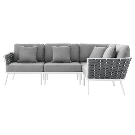 Stance Outdoor Patio Aluminum Large Sectional Sofa in White Gray