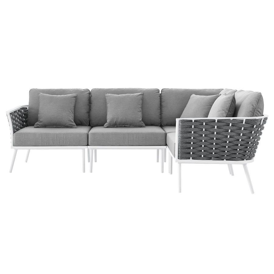 Willow Outdoor Patio Aluminum Large Sectional Sofa in White Gray