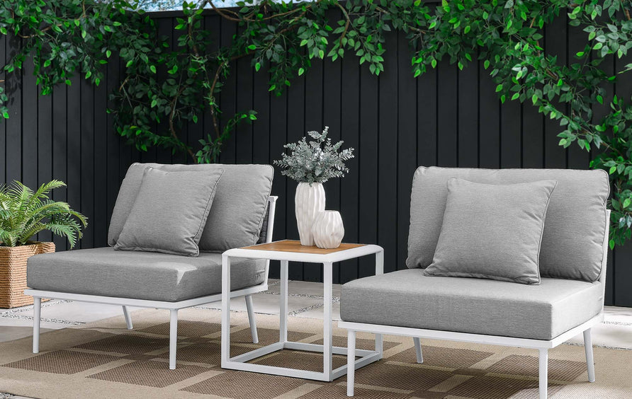 Willow 3 Piece Outdoor Patio Aluminum Set in White Gray