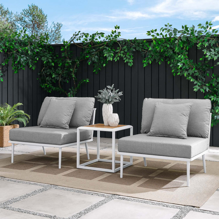 Willow 3 Piece Outdoor Patio Aluminum Set in White Gray