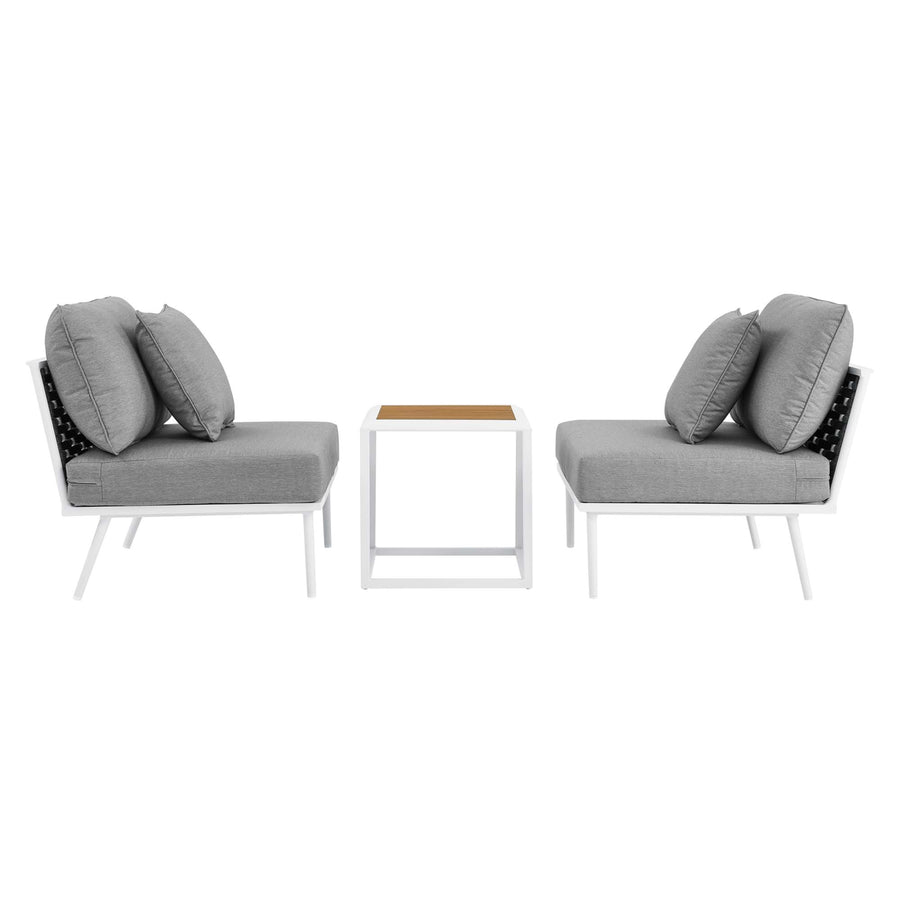 Willow 3 Piece Outdoor Patio Aluminum Set in White Gray