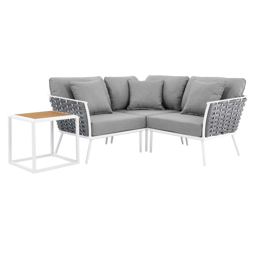 Willow 4 Piece Outdoor Patio Aluminum Sectional Sofa Set in White Gray