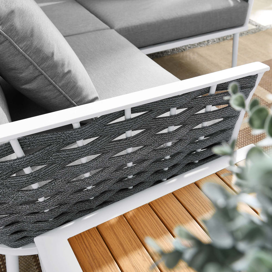Willow 4 Piece Outdoor Patio Aluminum Sectional Sofa Set in White Gray