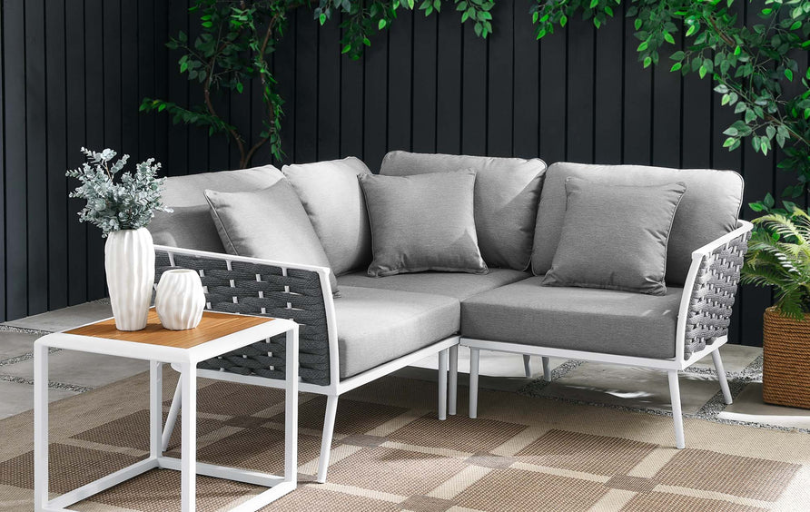 Willow 4 Piece Outdoor Patio Aluminum Sectional Sofa Set in White Gray