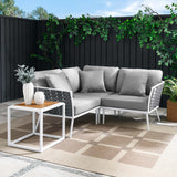 Willow 4 Piece Outdoor Patio Aluminum Sectional Sofa Set in White Gray