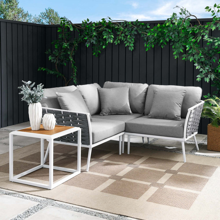 Willow 4 Piece Outdoor Patio Aluminum Sectional Sofa Set in White Gray