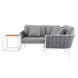 Willow 4 Piece Outdoor Patio Aluminum Sectional Sofa Set in White Gray