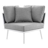 Willow 4 Piece Outdoor Patio Aluminum Sectional Sofa Set in White Gray