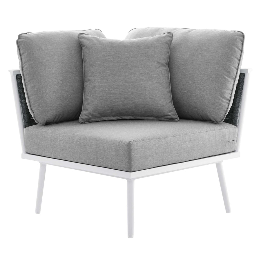 Willow 4 Piece Outdoor Patio Aluminum Sectional Sofa Set in White Gray