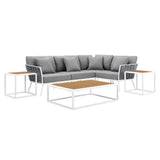 Willow 7 Piece Outdoor Patio Aluminum Sectional Sofa Set in White Gray