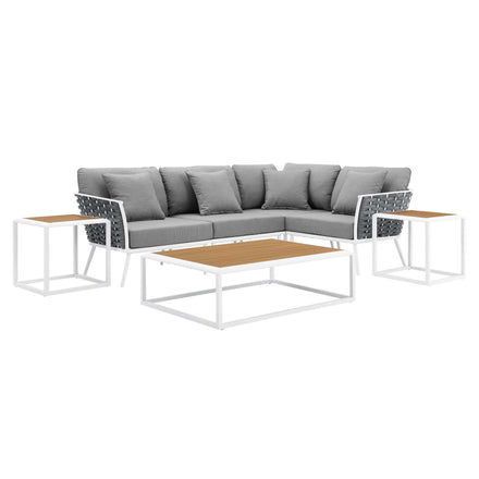 Stance 7 Piece Outdoor Patio Aluminum Sectional Sofa Set in White Gray
