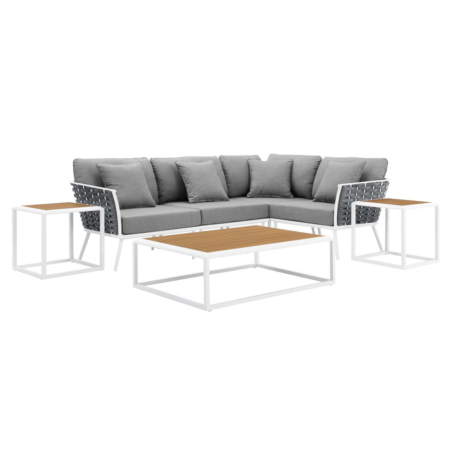 Willow 7 Piece Outdoor Patio Aluminum Sectional Sofa Set in White Gray
