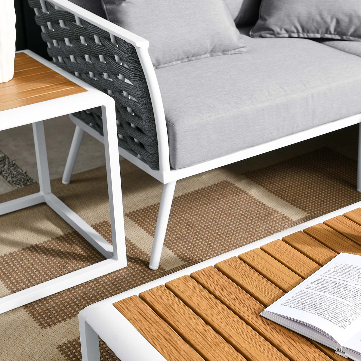 Stance 7 Piece Outdoor Patio Aluminum Sectional Sofa Set in White Gray