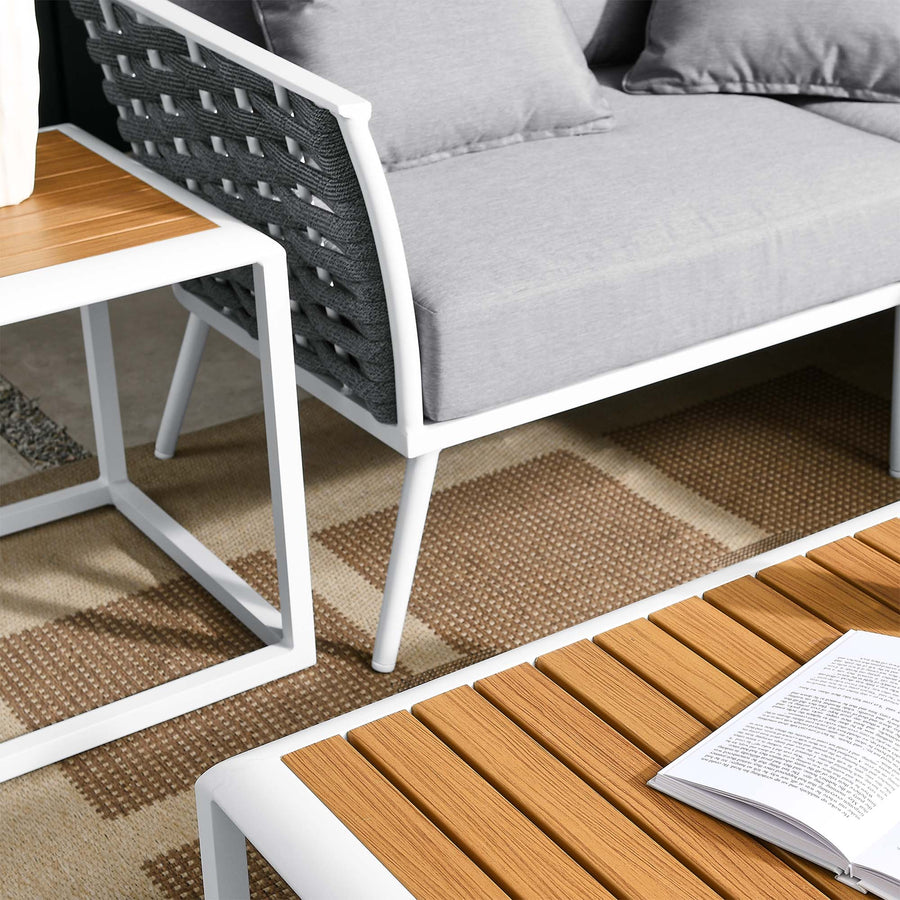 Willow 7 Piece Outdoor Patio Aluminum Sectional Sofa Set in White Gray