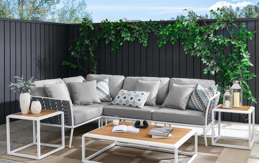 Willow 7 Piece Outdoor Patio Aluminum Sectional Sofa Set in White Gray