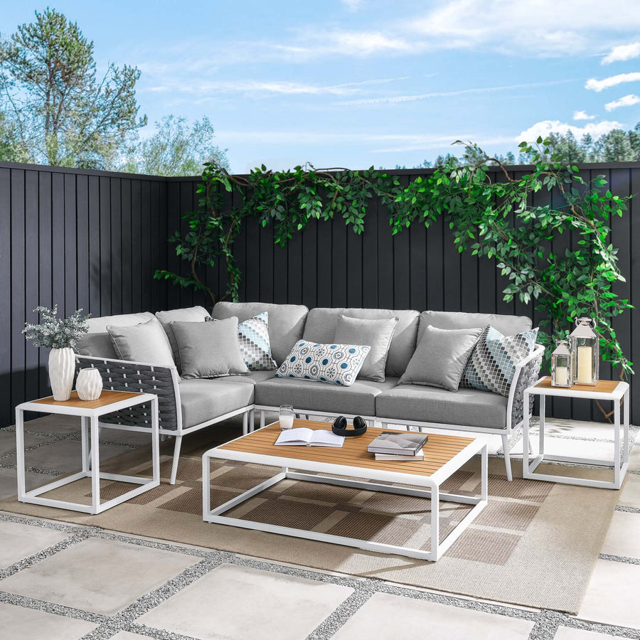 Willow 7 Piece Outdoor Patio Aluminum Sectional Sofa Set in White Gray
