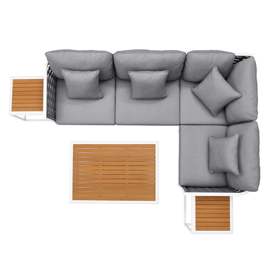 Willow 7 Piece Outdoor Patio Aluminum Sectional Sofa Set in White Gray