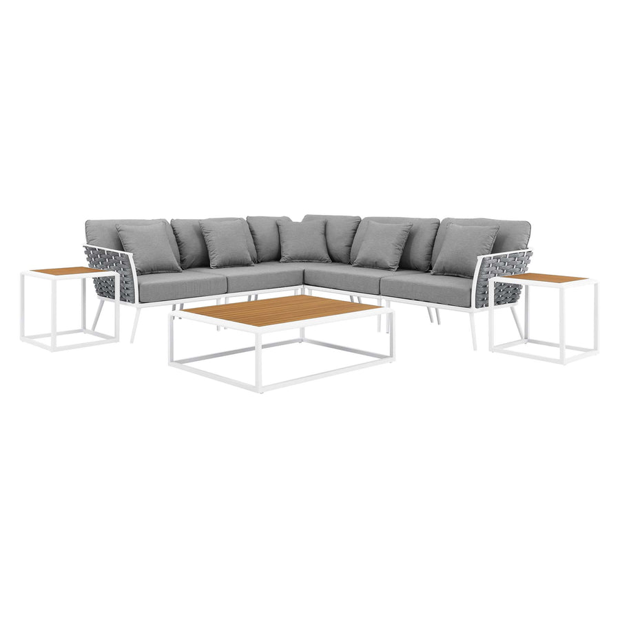 Willow 8 Piece Outdoor Patio Aluminum Sectional Sofa Set in White Gray