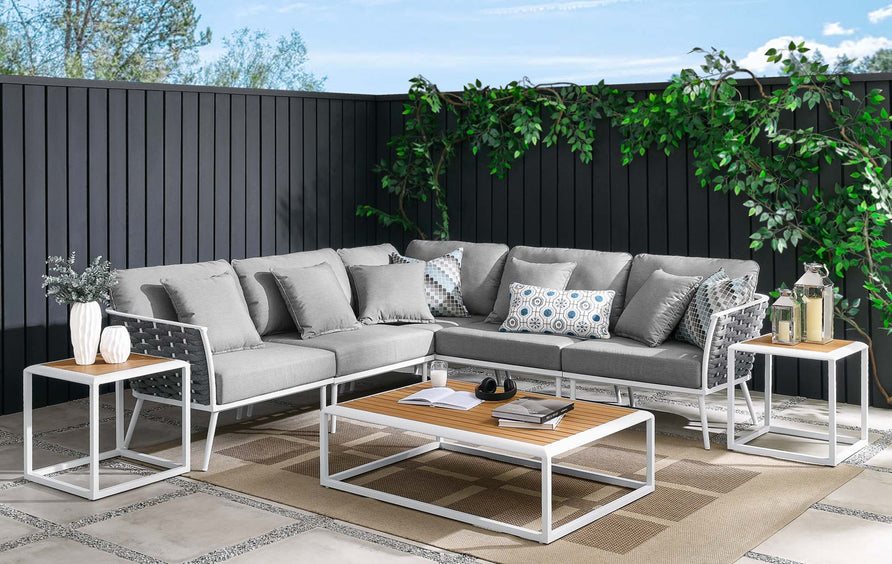 Willow 8 Piece Outdoor Patio Aluminum Sectional Sofa Set in White Gray