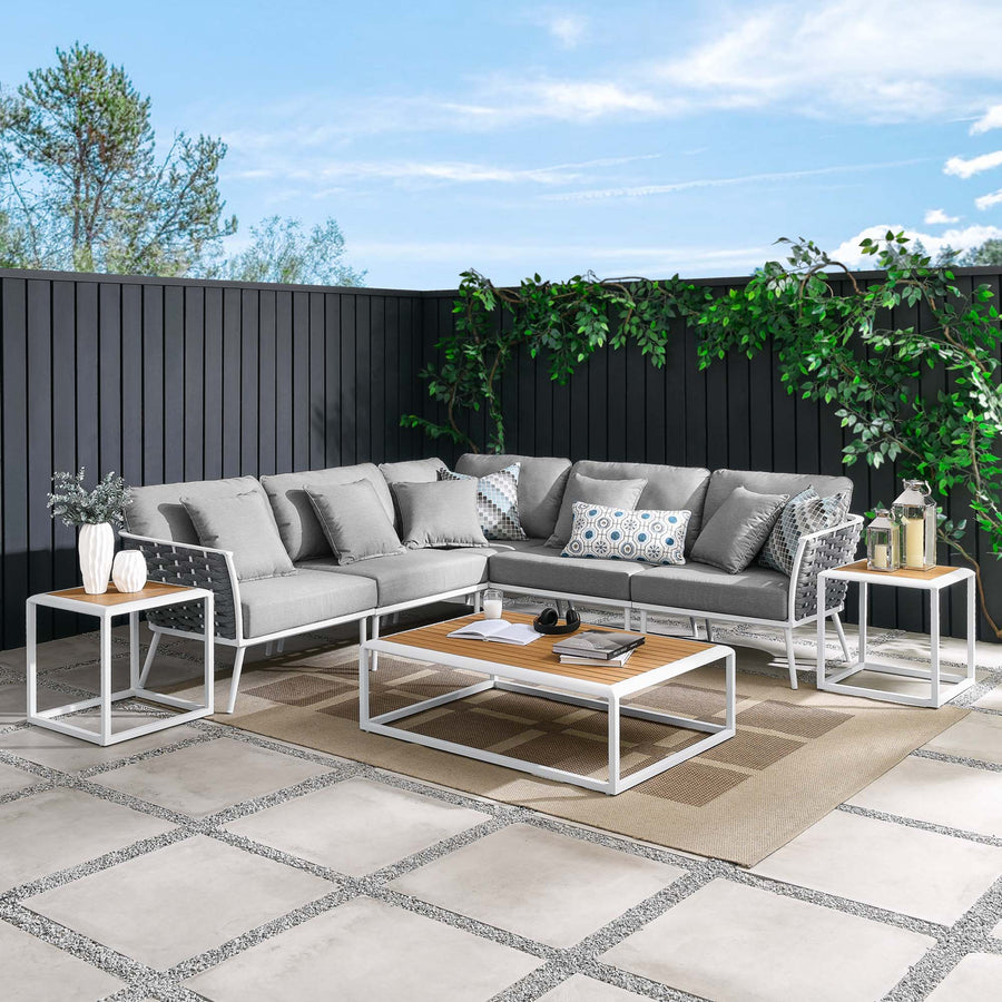 Willow 8 Piece Outdoor Patio Aluminum Sectional Sofa Set in White Gray