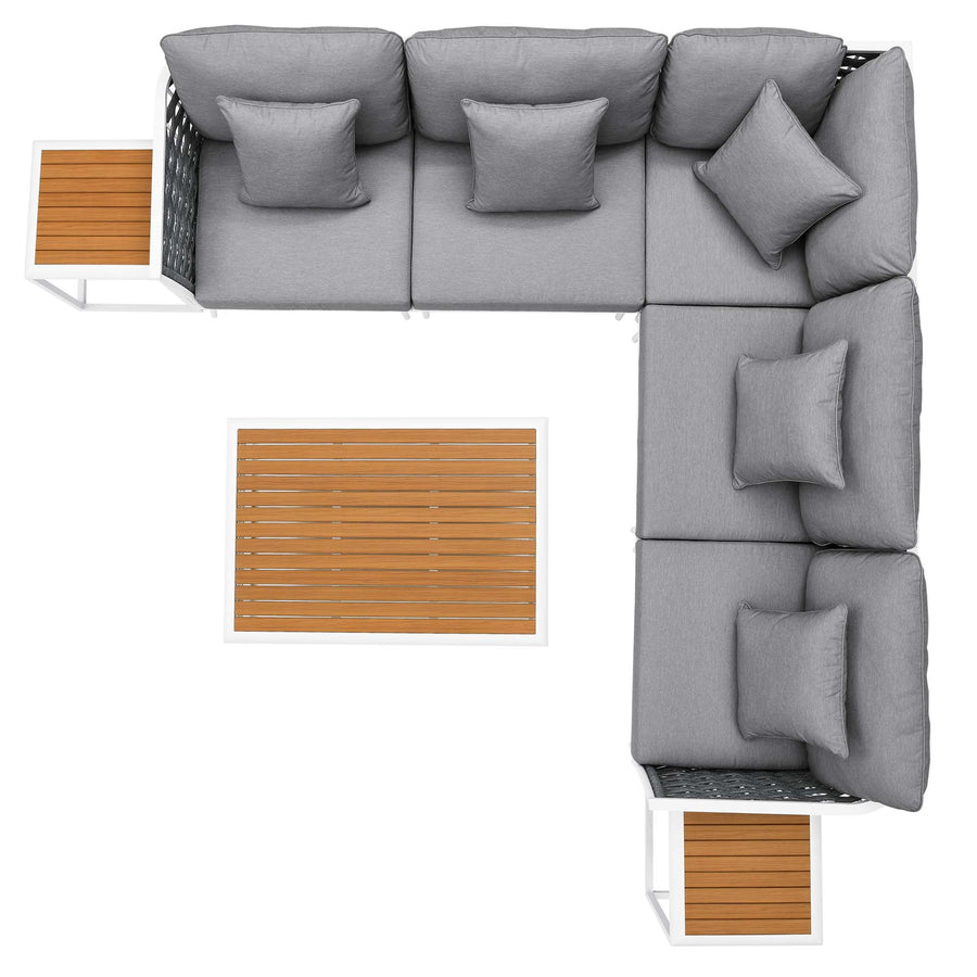 Willow 8 Piece Outdoor Patio Aluminum Sectional Sofa Set in White Gray
