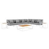Willow 9 Piece Aluminum Outdoor Patio Aluminum Sectional Sofa Set in White Gray