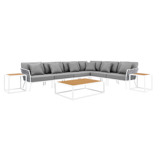 Stance 9 Piece Aluminum Outdoor Patio Aluminum Sectional Sofa Set by Furniture For America