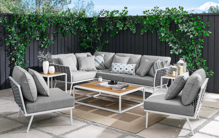 Willow 9 Piece Aluminum Outdoor Patio Aluminum Sectional Sofa Set in White Gray