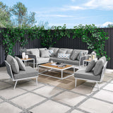 Willow 9 Piece Aluminum Outdoor Patio Aluminum Sectional Sofa Set in White Gray