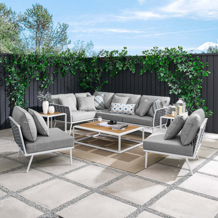 Stance 9 Piece Aluminum Outdoor Patio Aluminum Sectional Sofa Set in White Gray
