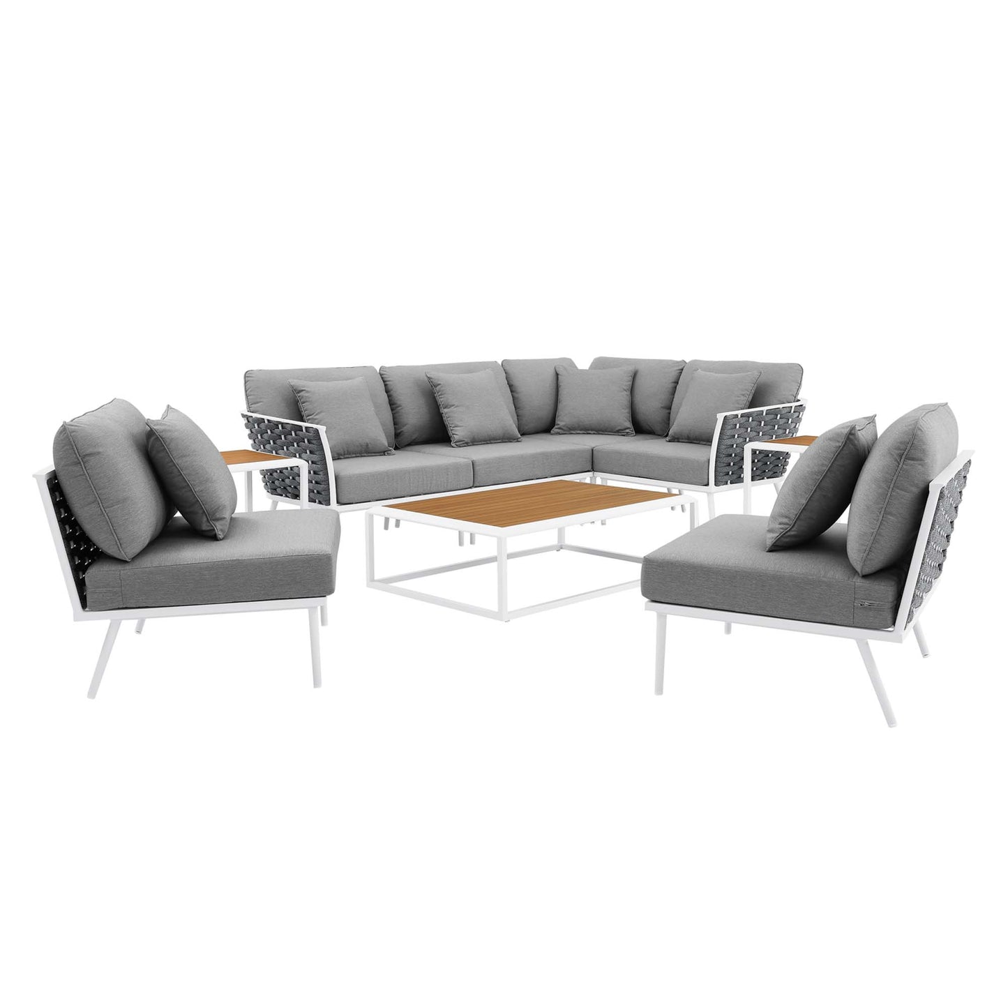 Stance 9 Piece Aluminum Outdoor Patio Aluminum Sectional Sofa Set by Furniture For America
