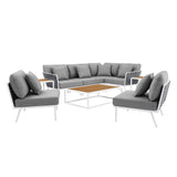 Willow 9 Piece Aluminum Outdoor Patio Aluminum Sectional Sofa Set in White Gray