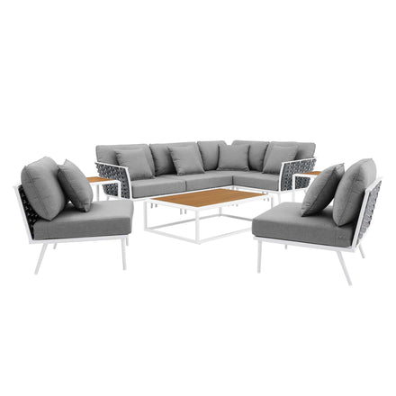 Stance 9 Piece Aluminum Outdoor Patio Aluminum Sectional Sofa Set in White Gray