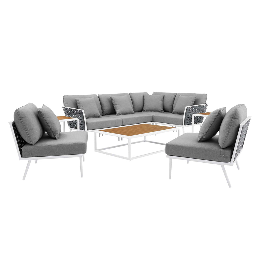 Willow 9 Piece Aluminum Outdoor Patio Aluminum Sectional Sofa Set in White Gray
