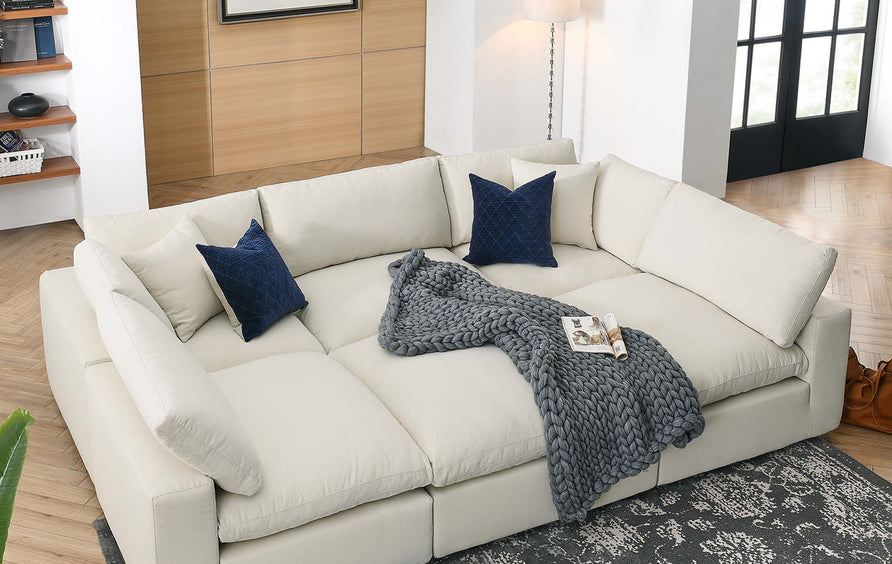 Linden 6-Piece Down Filled Overstuffed Sectional Sofa in Light Beige