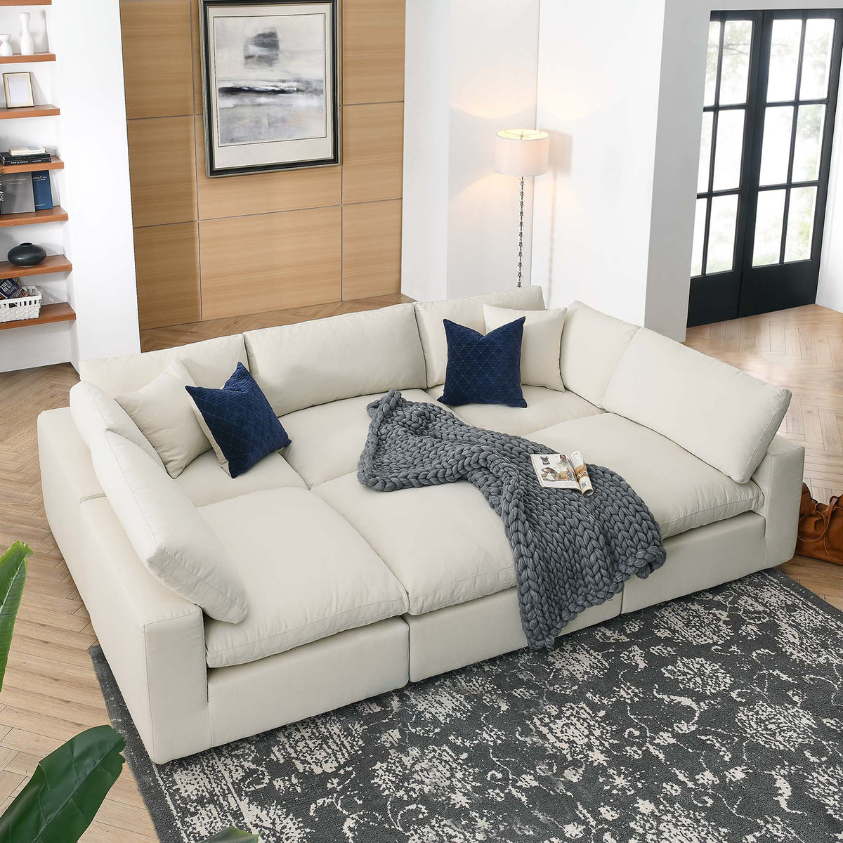 Linden 6-Piece Down Filled Overstuffed Sectional Sofa in Light Beige
