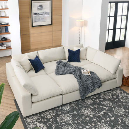 Commix 6-Piece Down Filled Overstuffed Sectional Sofa in Light Beige
