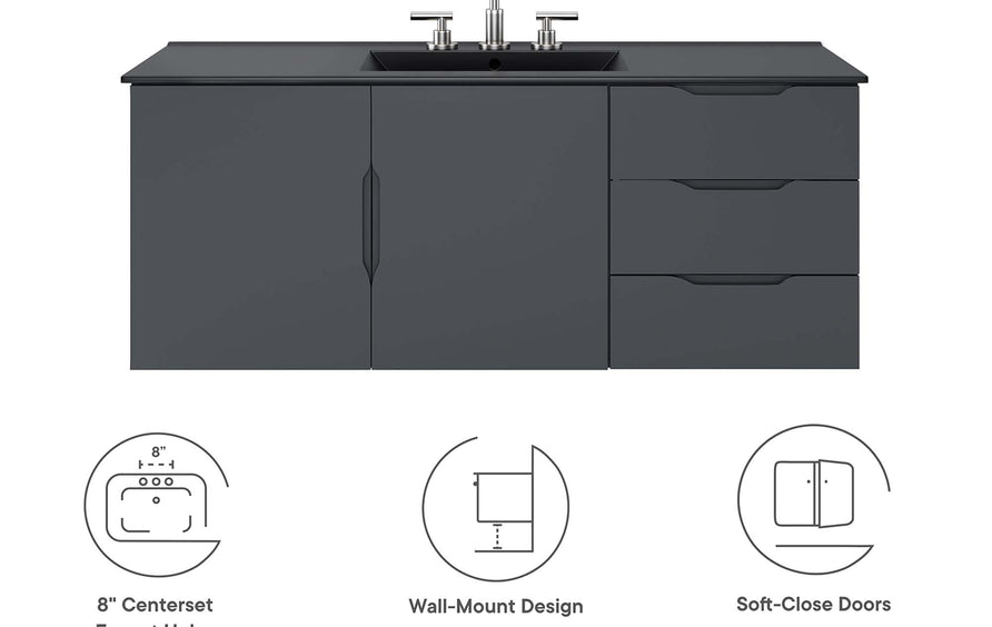 Bellamy 48" Single Sink Bathroom Vanity in Gray Black