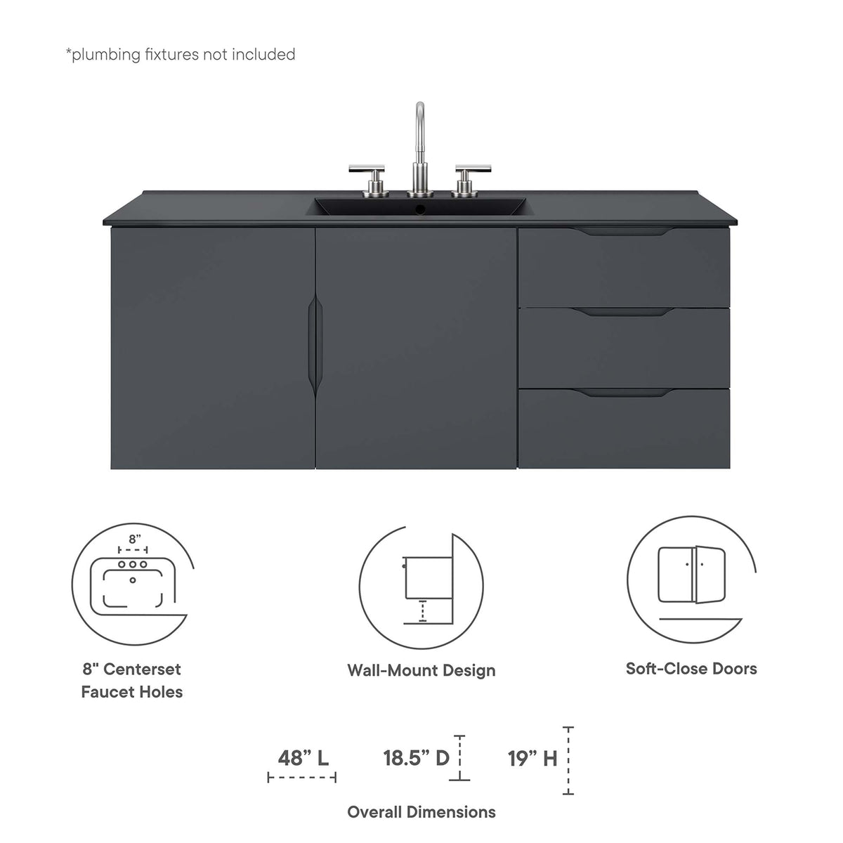 Vitality 48" Single Sink Bathroom Vanity in Gray Black