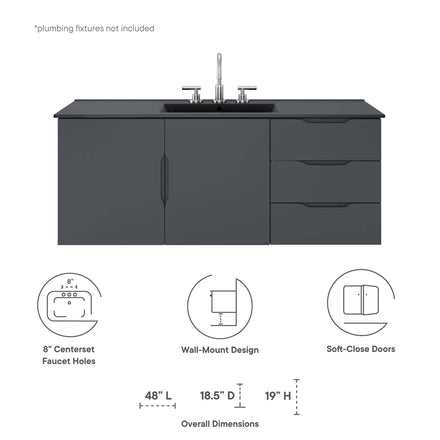 Vitality 48" Single Sink Bathroom Vanity in Gray Black
