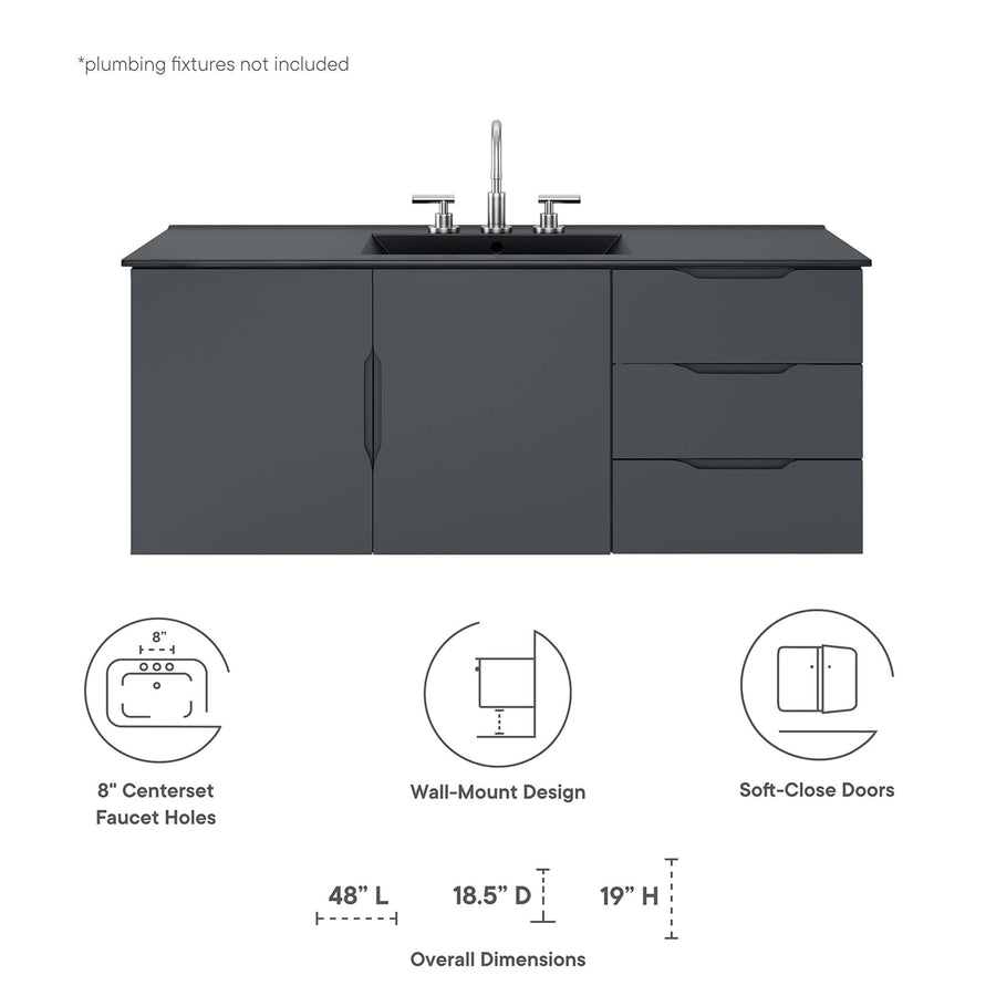 Bellamy 48" Single Sink Bathroom Vanity in Gray Black