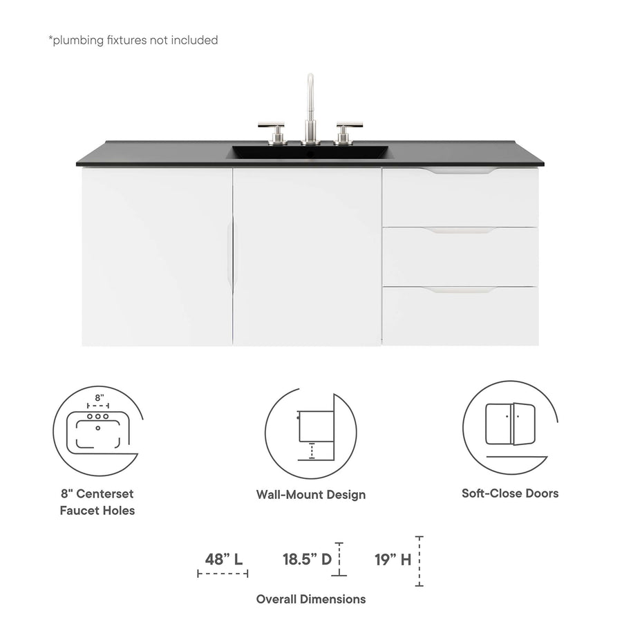 Bellamy 48" Single Sink Bathroom Vanity in White Black