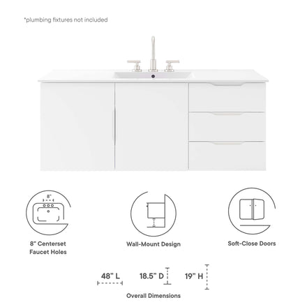 Vitality 48" Single Sink Bathroom Vanity in White White